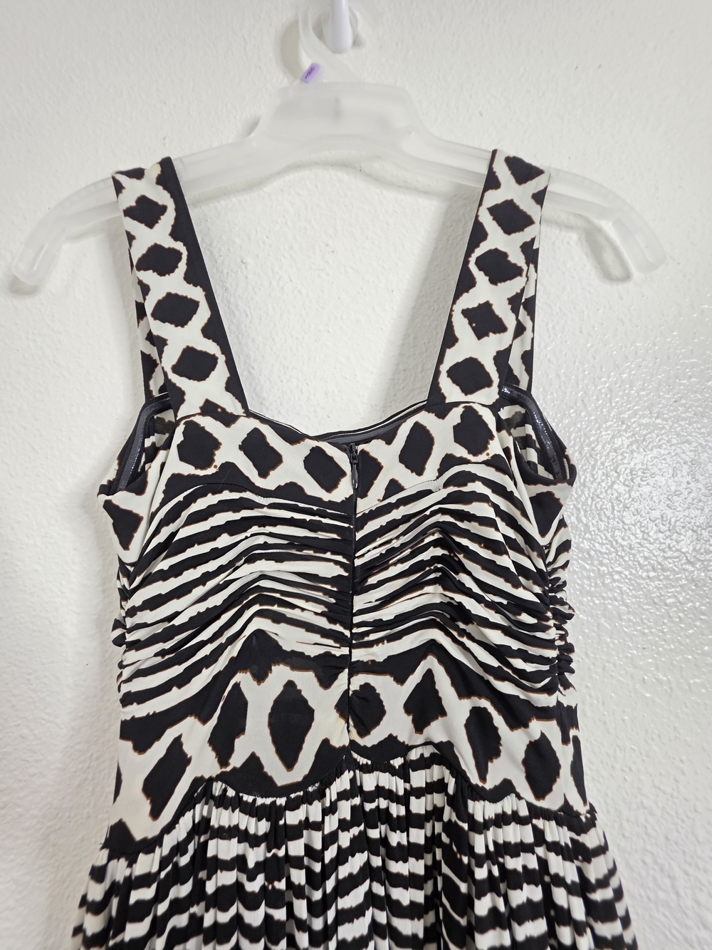 Tracy Reese Anthropologie Womens XS Black White Geometric Ruched Midi Dress - Picture 15 of 16